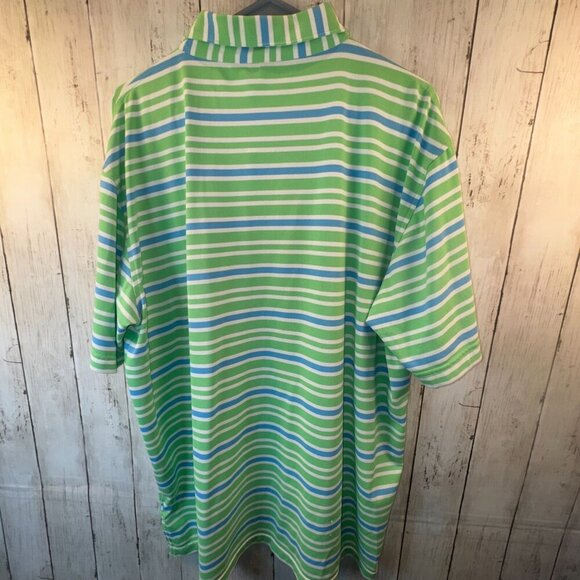 Peter Millar Men Sz XL Summer Comfort Short Sleeve Golf Polo Shirt Blue Striped - Picture 7 of 9